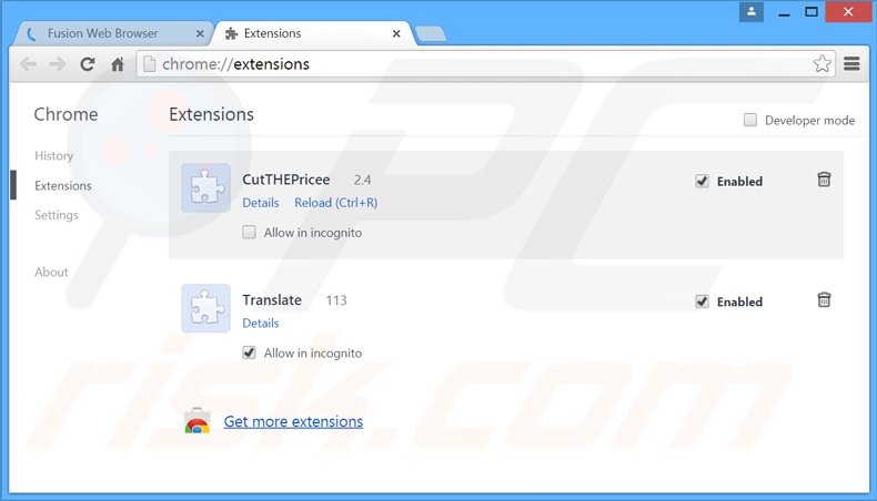 Rimuovere Fusion Browser da  Google Chrome step 2