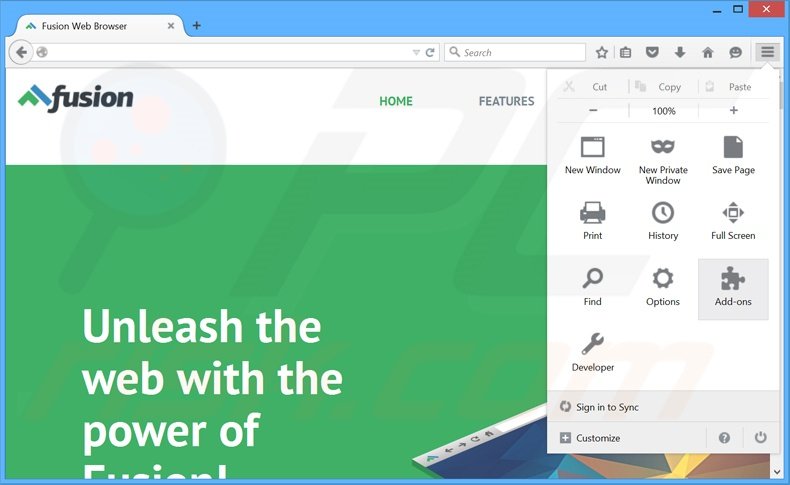 Rimuovere Fusion Browser da  Mozilla Firefox step 1