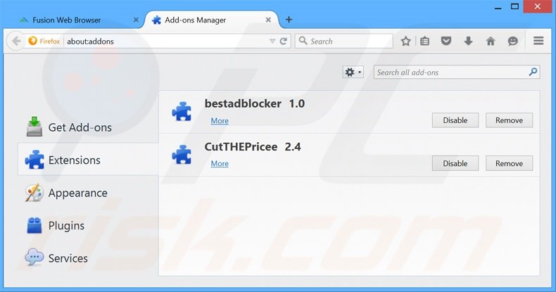 Rimuovere Fusion Browser da  Mozilla Firefox step 2