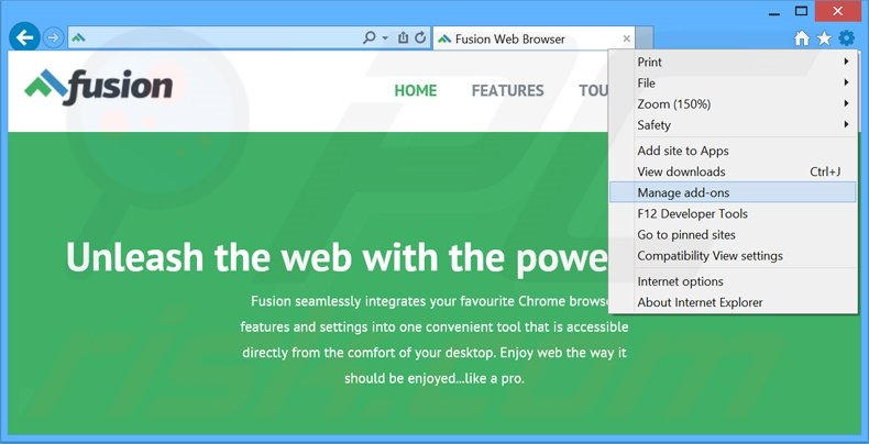 Rimuovere Fusion Browser da  Internet Explorer step 1