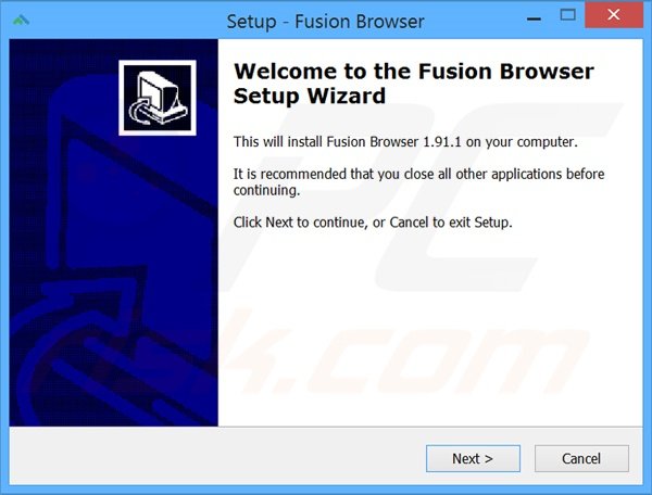 Official Fusion Browser adware installation setup