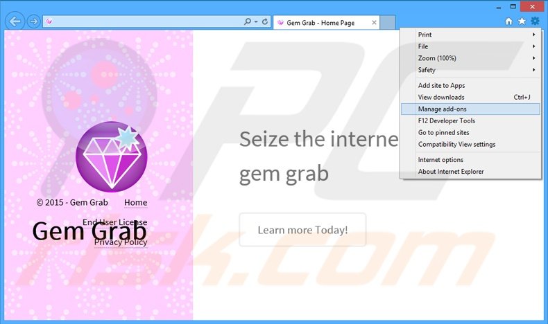 Rimuovere Gem Grab adware da Internet Explorer step 1