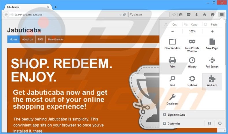 Rimuovere Jabuticaba adware da Mozilla Firefox step 1