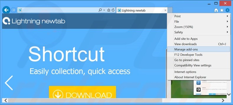 Rimuovere Lightning newtab adware da Internet Explorer step 1