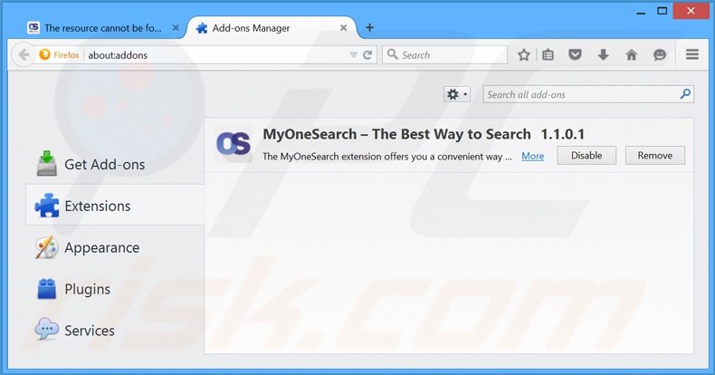 Rimuovere MyOneSearch da  Mozilla Firefox 