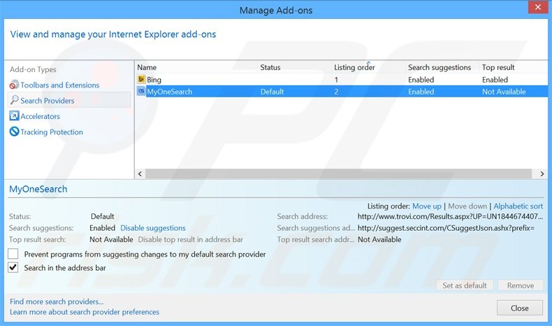 Cambia il motore di ricerca predefinito MyOneSearch.net da Internet Explorer 
