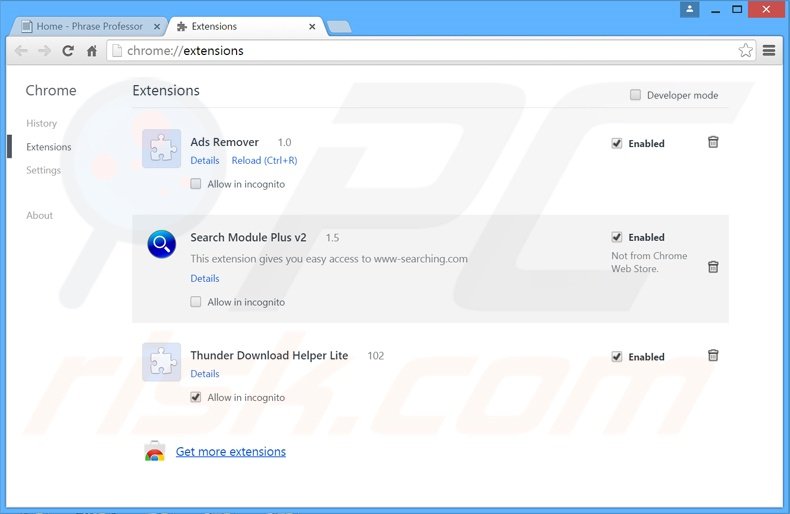 Rimuovere PhraseProfessor adware da Google Chrome step 2