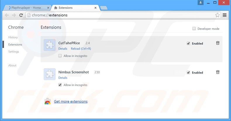 Rimuovere Playthru Player adware da  Google Chrome step 2