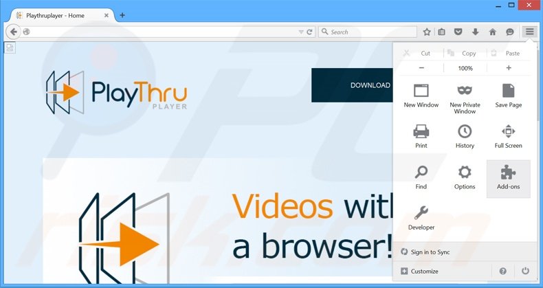 Rimuovere Playthru Player adware da  Mozilla Firefox step 1
