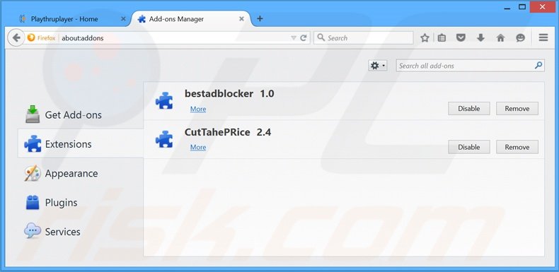 Rimuovere Playthru Player adware da  Mozilla Firefox step 2