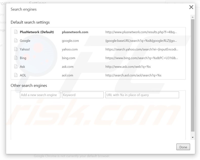 Cambiare il motore di ricerca predefinito plusnetwork.com da Google Chrome 