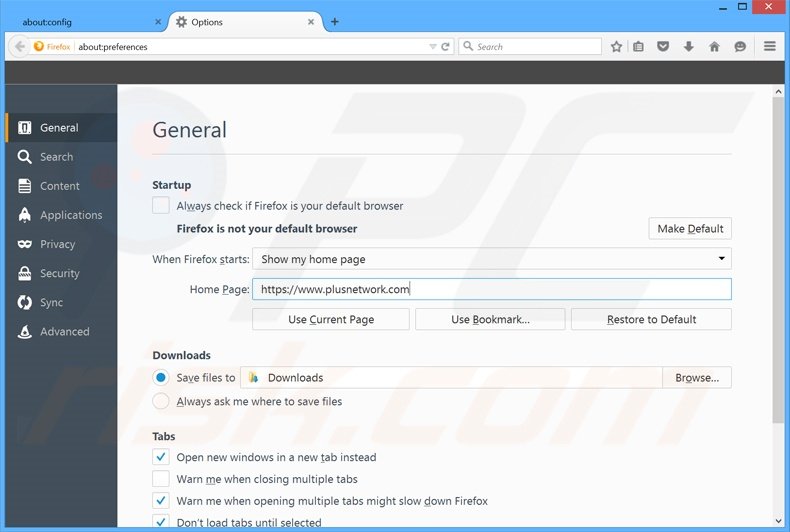 Cambia la tua homepage plusnetwork.com da Mozilla Firefox 