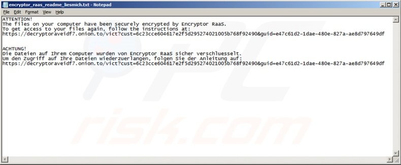 RaaS ransomware creates text file on the desktop