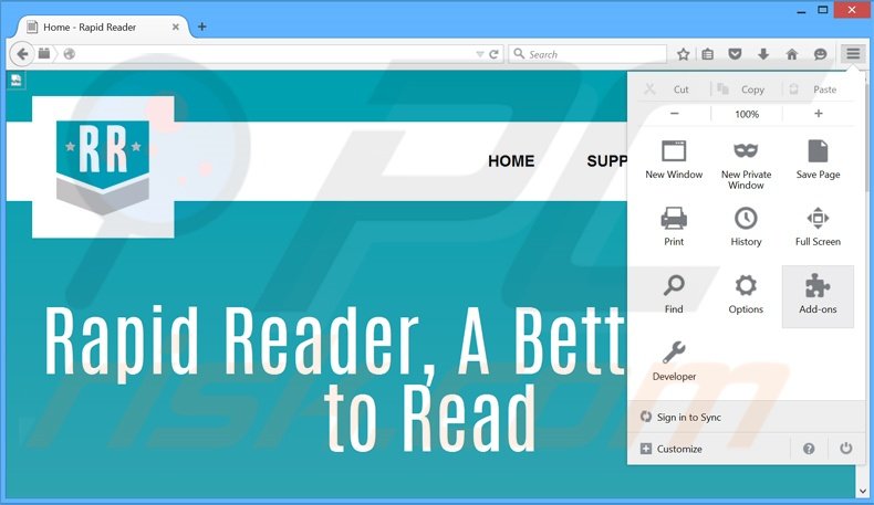 Rimuovere RapidReader adware da Mozilla Firefox step 1