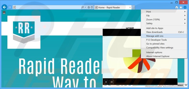 Rimuovere RapidReader adware da Internet Explorer step 1