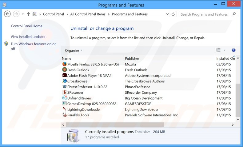 Disinstallare RapidReader attraverso il pannello di controllo.