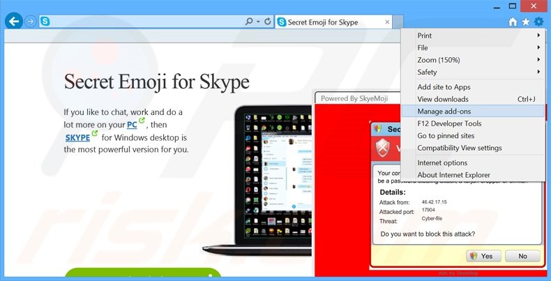 Rimuovere SkyeMoji adware da Internet Explorer step 1