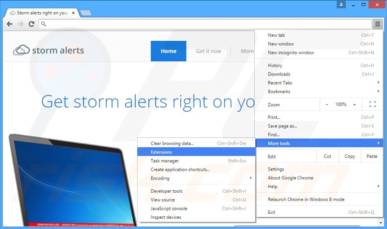 Rimuovere StormAlerts adware da Google Chrome step 1