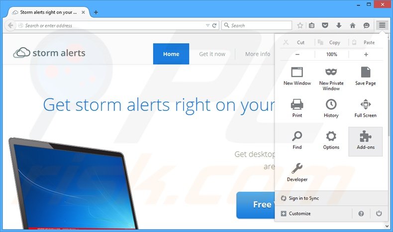 Rimuovere StormAlerts adware da Mozilla Firefox step 1