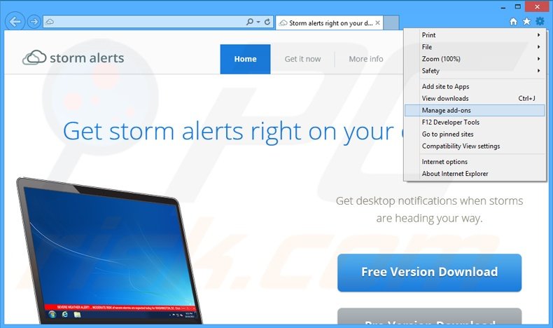Rimuovere StormAlerts adware da Internet Explorer step 1