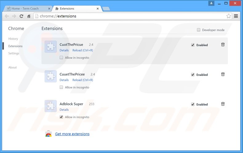 Rimuovere TermCoach adware da Google Chrome step 2