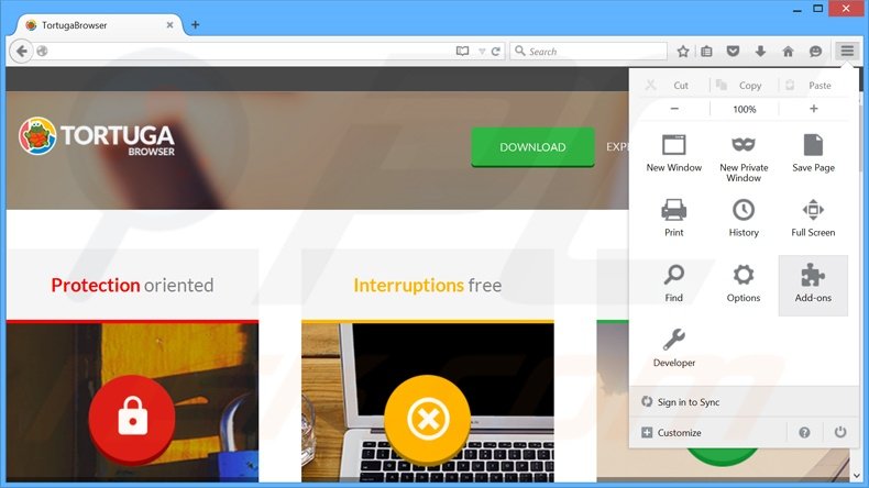 Rimuovere Tortuga adware da Mozilla Firefox step 1