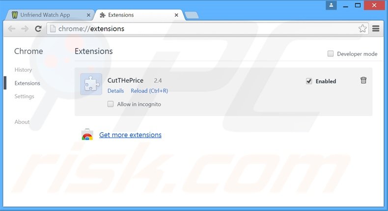Rimuovere Unfriend Watch adware da Google Chrome step 2