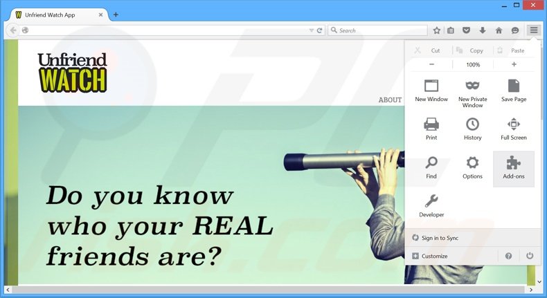 Rimuovere Unfriend Watch adware da Mozilla Firefox step 1
