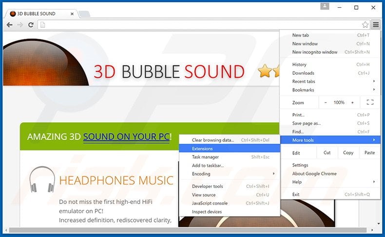 Removing 3D BUBBLE SOUND  ads froRimuovere 3D BUBBLE SOUND adware dam Google Chrome step 1