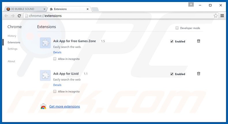 Rimuovere 3D BUBBLE SOUND adware da Google Chrome step 2