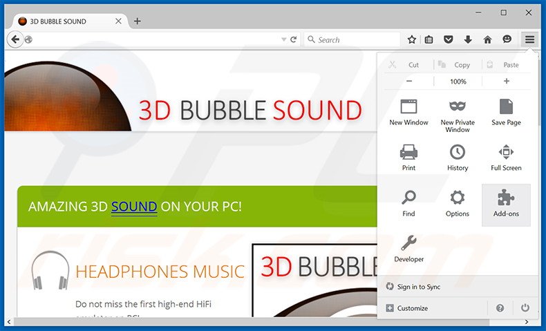 Rimuovere 3D BUBBLE SOUND adware da Mozilla Firefox step 1