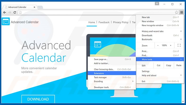 Rimuovere Advanced Calendar adware da Google Chrome step 1