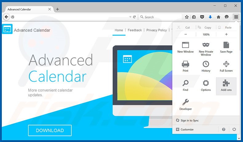Rimuovere Advanced Calendar adware da Mozilla Firefox step 1