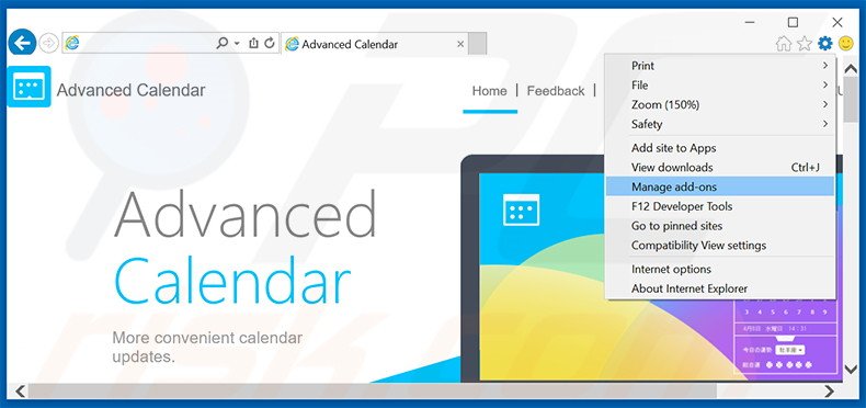 Rimuovere Advanced Calendar adware da Internet Explorer step 1
