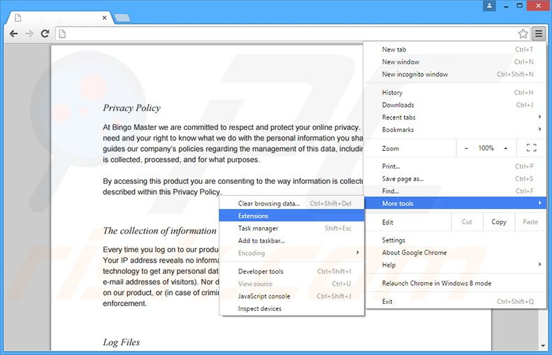 Rimuovere Bingo Master adware da Google Chrome step 1
