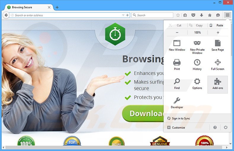 Rimuovere Browsing Secure adware da Mozilla Firefox step 1