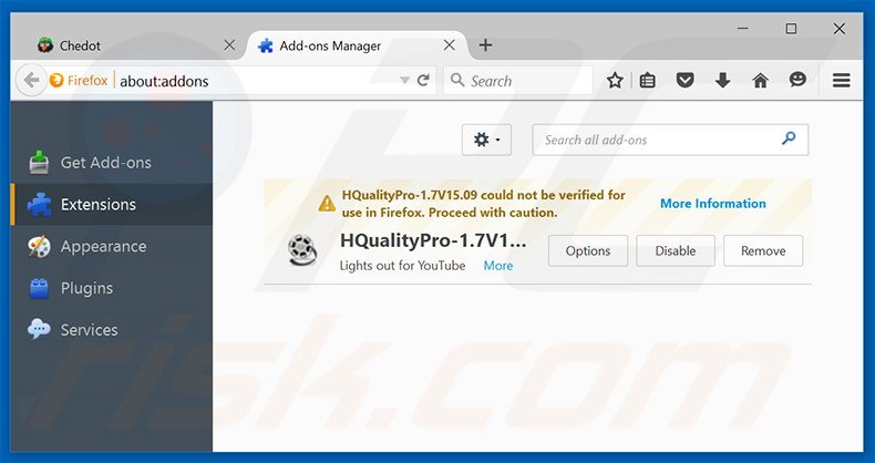 Rimuovere Chedot Browser adware da Mozilla Firefox step 2