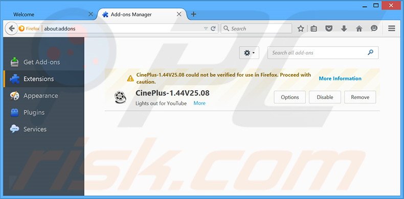 Rimuovere CinePlus adware da Mozilla Firefox step 2