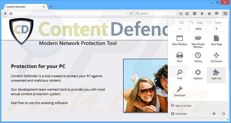 Rimuovere Content Defender adware da Mozilla Firefox step 1