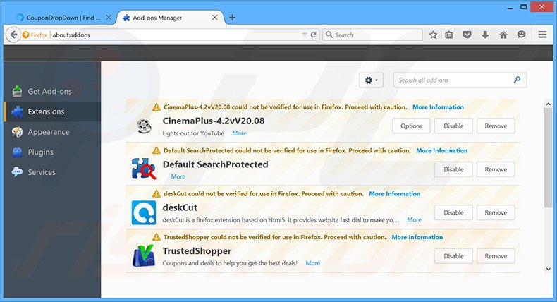 Rimuovere CouponDropDown da Mozilla Firefox step 2