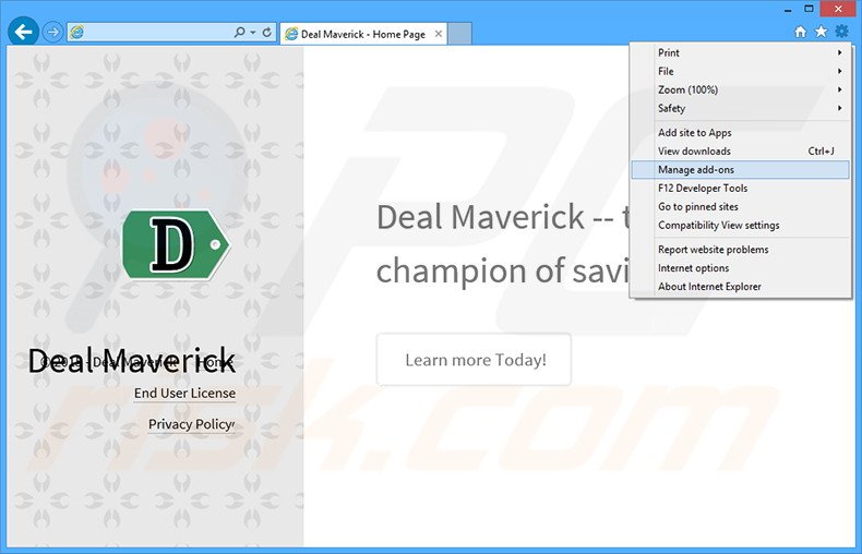 Rimuovere Deal Maverick adware da Internet Explorer step 1