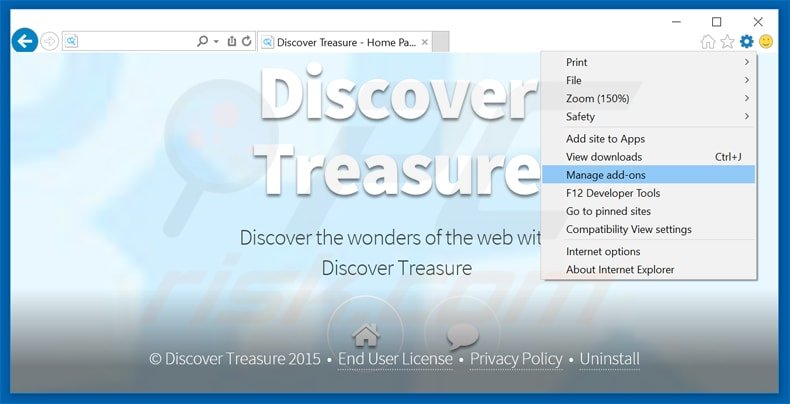 Rimuovere Discover Treasure adware da Internet Explorer step 1