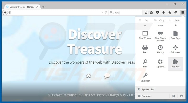 Rimuovere Discover Treasure adware da Mozilla Firefox step 1