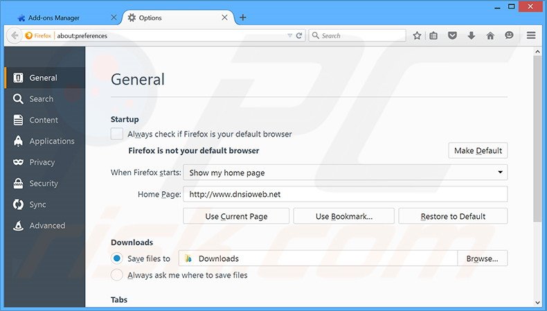Cambia la tua homepage dnsioweb.net in Mozilla Firefox