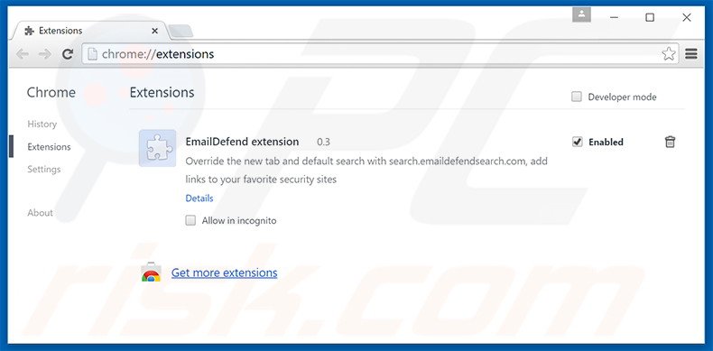 Rimuovere search.emaildefendsearch.com da  Google Chrome 