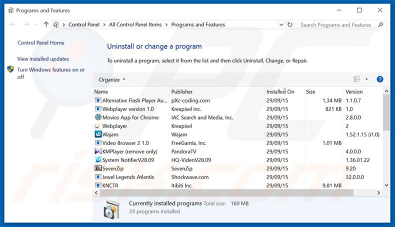 Disinstallare search.emaildefendsearch.com dal pannello di controllo.