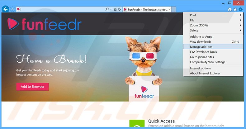 Rimuovere FunFeedr adware da Internet Explorer step 1