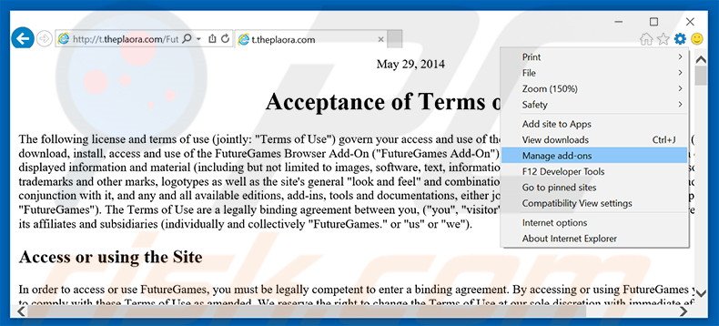 Rimuovere FutureGames adware da Internet Explorer step 1