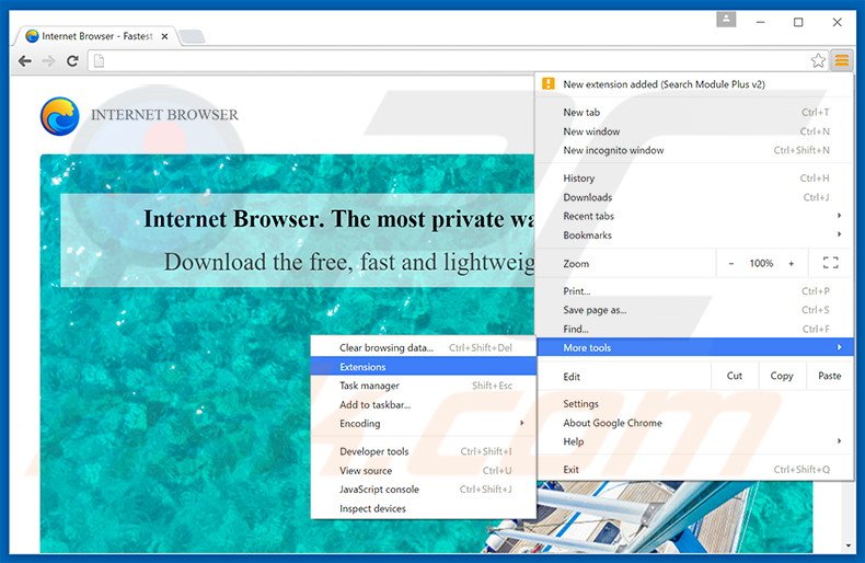 Rimuovere Internet Browser adware da Google Chrome step 1