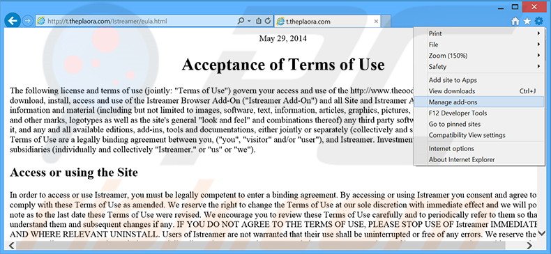 Rimuovere Istreamer adware da Internet Explorer step 1